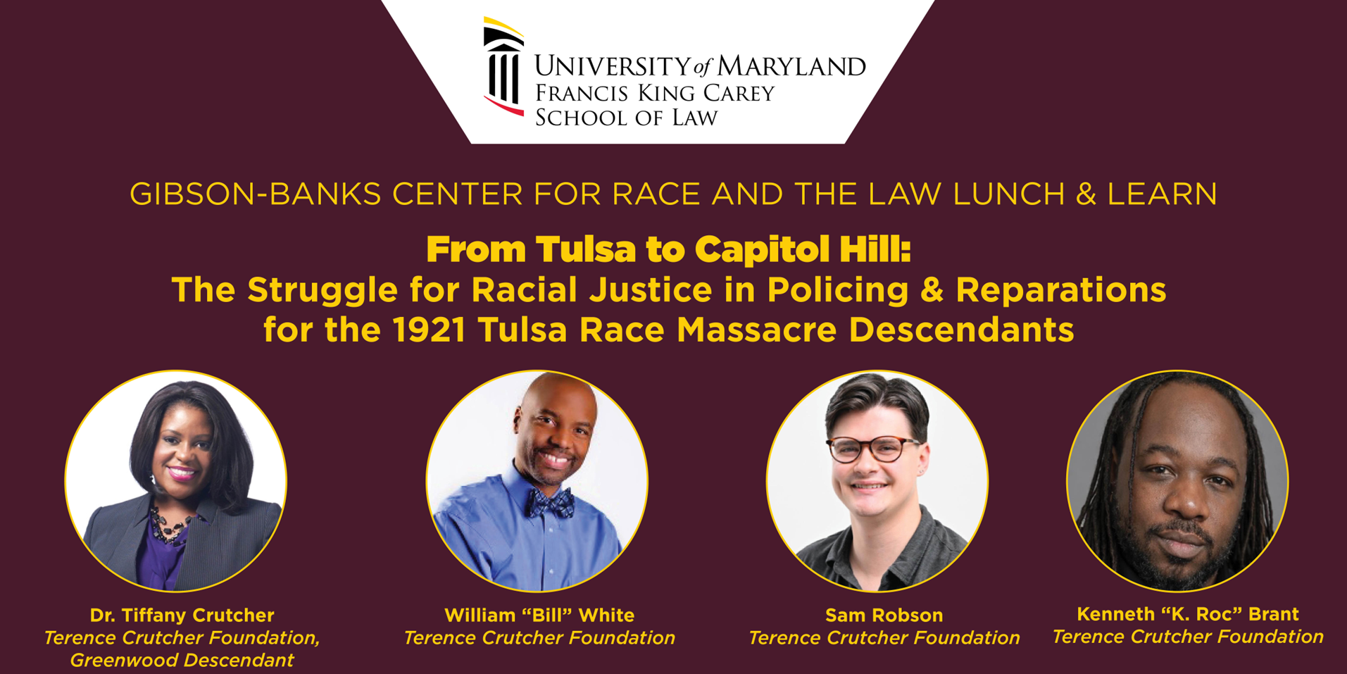 Event speakers Dr. Tiffany Crutcher, William White, Sam Robson, Kenneth Brant