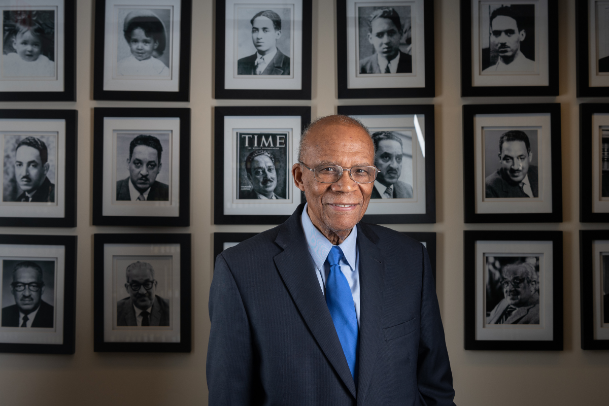 Headshot of Larry Gibson with Thurgood Marshall photography exhibit