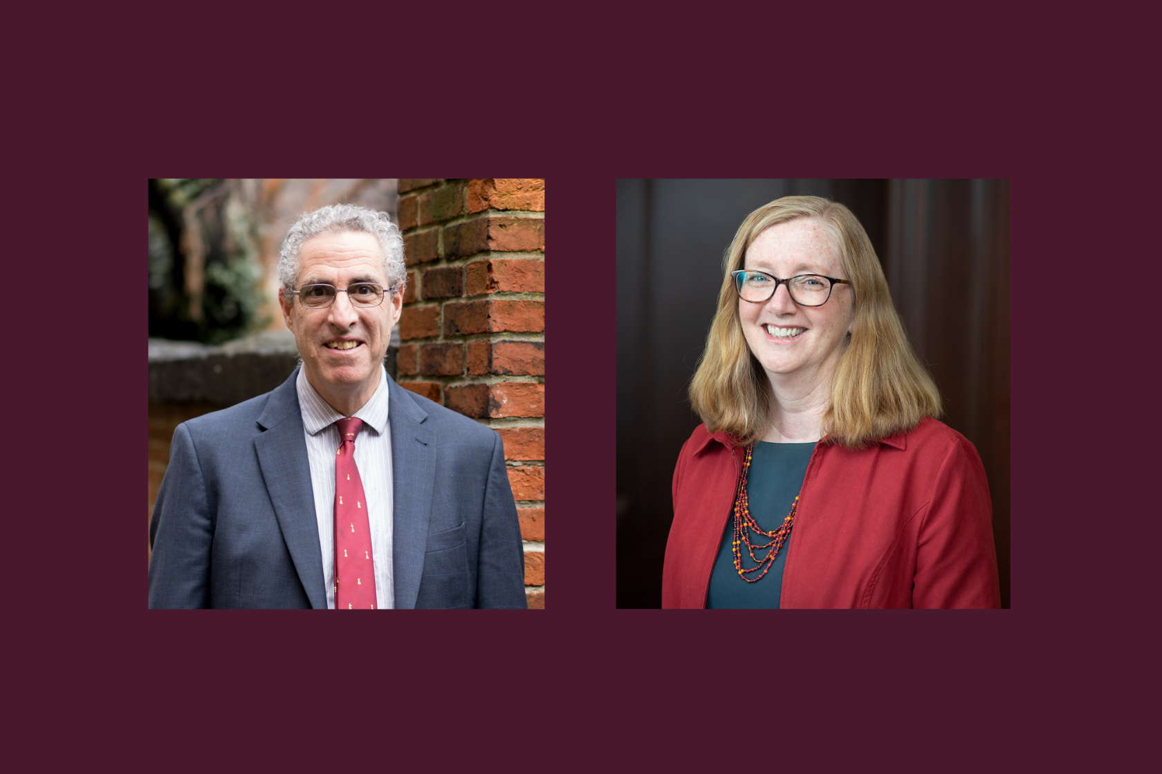 Side-by-side headshots of two professors in professional attire